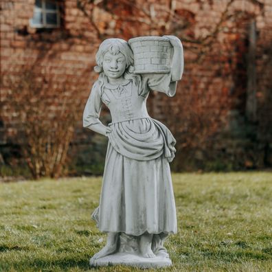 Massive Statue Mädchen als Blumensäule Pflanzkorb Frau-Figur Steinguss frostsich