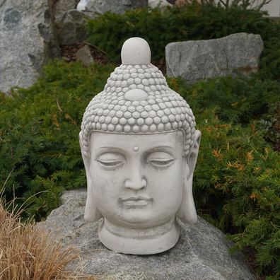 Massiv Steinfigur große Buddha-Büste Skulptur Kopf H.49 cm Steinguss frostsicher