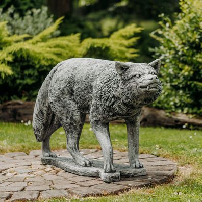 Massive Steinfigur imposante Wolf-Statue Wolf Raubtier aus Steinguss frostsicher