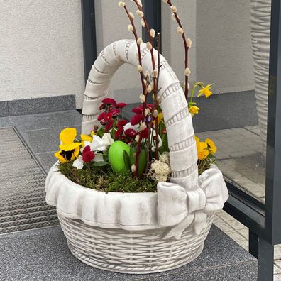 Massiver Blumenkorb Pflanzkorb Höhe 47 cm, 21 kg, grau aus Steinguss frostsicher