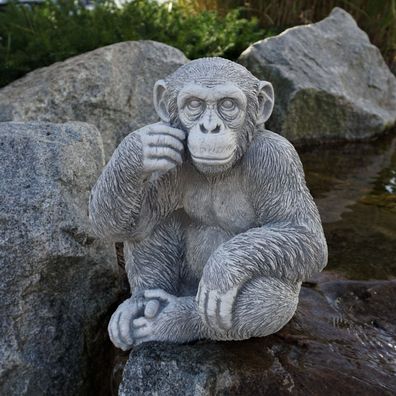 Massive Steinfigur Affe Menschenaffe Gemeine Schimpanse 36 cm Steinguss (Gr. 36 cm)