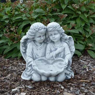 Massive Steinfigur Engel-Paar Steinengel Grabdeko aus Steinguss frostsicher