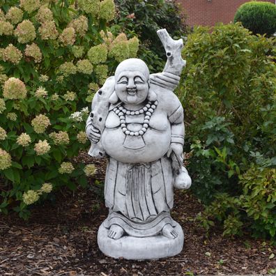 Massive Buddha Statue Budai chinesischer Glücksbuddha 125 cm Steinguss frostsich