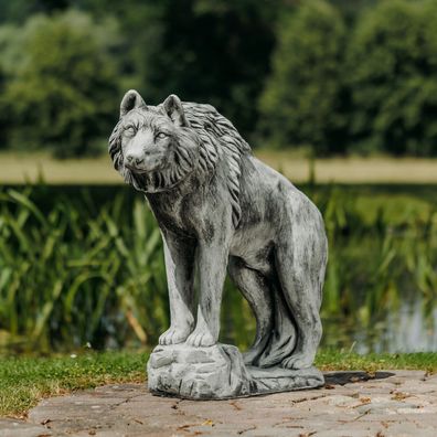 Imposante Wolf Statue Steinfigur Wölfe Rudel Hunde aus Steinguss frostsicher