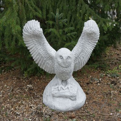 Massive Steinfigur große Eule Schleier-Eule Uhu Vogel aus Steinguss frostsicher