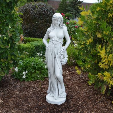 Massive Garten Statue erotische Frau mit Blumenkranz aus Steinguss frostsicher