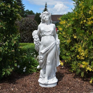 Massive Steinfigur Garten Frauen-Statue mit Blumenkranz Steinguss frostsicher