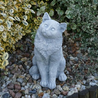 Massive Steinfigur Katze sitzend Kater aus Steinguss frostsicher (Gr. 40 cm)