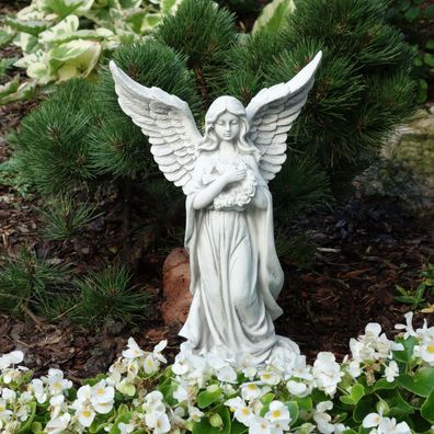 Massive Steinfigur Engel mit Flügel Gartendeko Grabdeko aus Steinguss frostfest