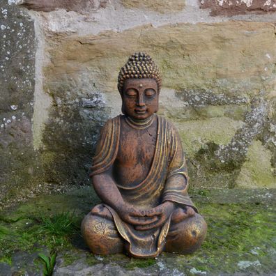 Top Modell großer massiver Stein Buddha Farbe exklusiv Mönch Steinguss frostfest