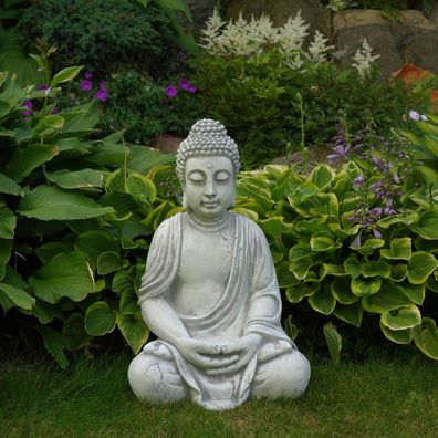 Top Modell großer massiver Stein Buddha Farbe grau Mönch aus Steinguss frostfest