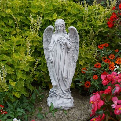 Massive Steinfigur Engel groß mit Flügel Grabdeko Gartendeko Steinguss frostfest
