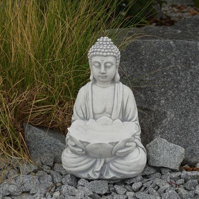 Massiver Stein Buddha mit Schale Tempelwächter Gartendeko Raumdeko frostfest