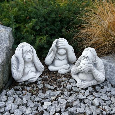 Massive Steinfiguren Drei Affen „nichts sehen, nichts hören, nichts sagen“
