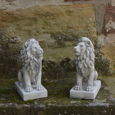 Sonderangebot: Massives Stein Löwen Paar klein aus Steinguss Gartendeko Raumdeko
