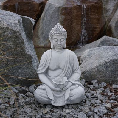 Massive Steinfigur Buddha Statue mit Schale für Teelicht aus Steinguss frostfest