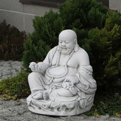 Lustiger Stein Buddha Mönch sitzend Feng Shui Steingarten Steinguss frostfest