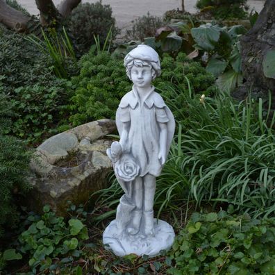 Massive Steinfigur Elfe mit Rose Fee aus Steinguss frostfest Raumdeko Gartendeko