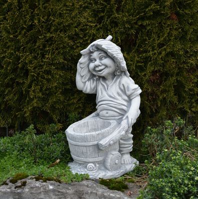 Große Steinfigur "hab zu tun" Gnom Troll Wichtel Kobold aus Steinguss frostfest