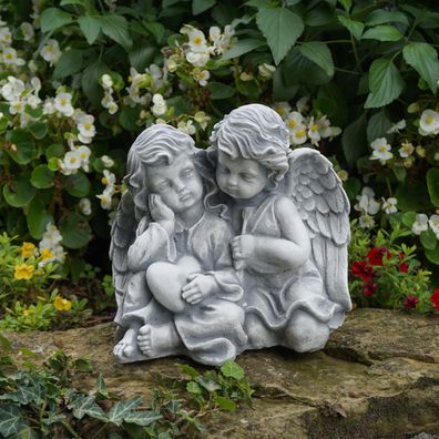 Massive Steinfigur Engelpaar Engel aus Steinguss frostfest Grabdeko Raumdeko