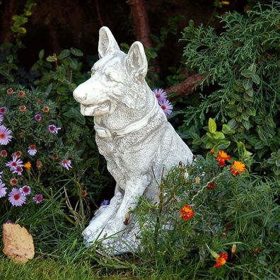 Massive Steinfigur Deutscher Schäferhund Hund Gartendeko aus Steinguss frostfest