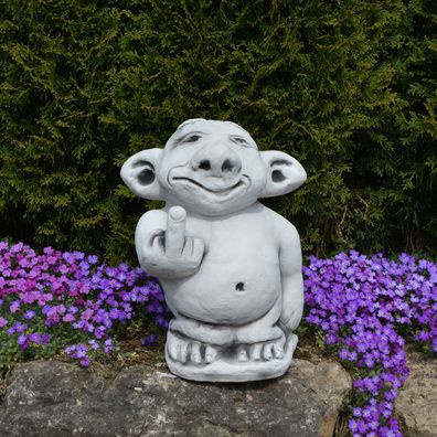 Großer massiver XXL Troll mit Mittelfinger Gnom Wichtel Kobold aus Steinguss