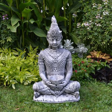 Massiver großer Stein Thai Buddha Torwächter dunkel-grau Steinfigur frostfest