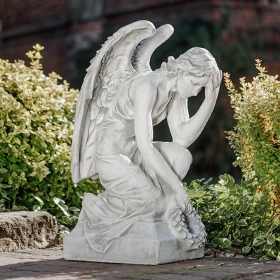 Massive Steinfigur Engel Statue auf Sockel aus Steinguss frostfest Grab Garten