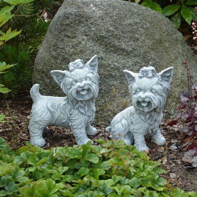 Massive Steinfiguren Set 2 Yorkshire Terrier Hunde Tiere aus Steinguss frostfest