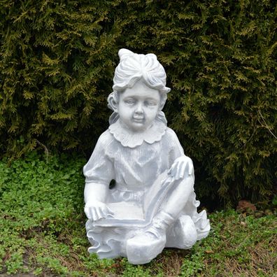 Massive Steinfigur Mädchen mit Buch Kinderfigur aus Steinguss frostfest (Gr. 44 cm)