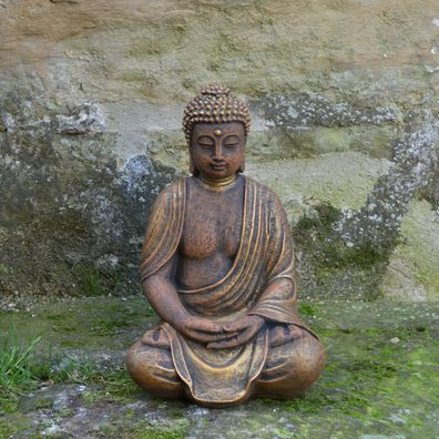 Massiver Stein Buddha exclusiv Raumdeko Gartendeko Feng Shui Steinguss frostfest