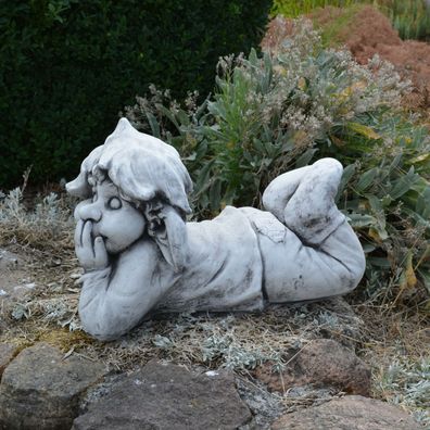 Massive Steinfigur Gnom , , ich platze vor Lachen'' Wichtel Steinguss frostfest