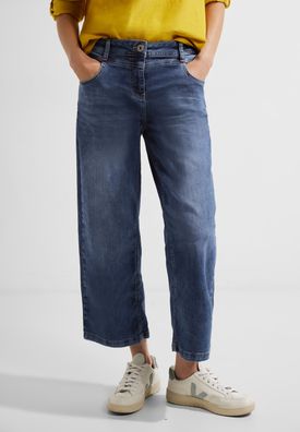 Cecil Loose Fit Culotte Jeans in Mid Blue Wash