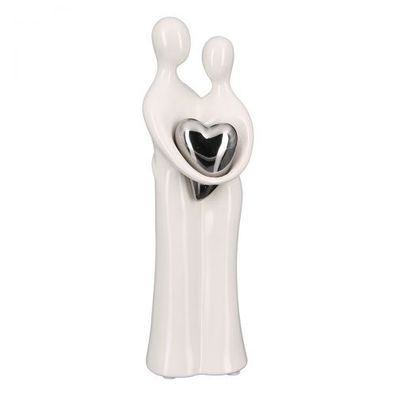 GILDE Figur"Paar"weiss/ silber glänzend Keramik, mit silbernem Herz