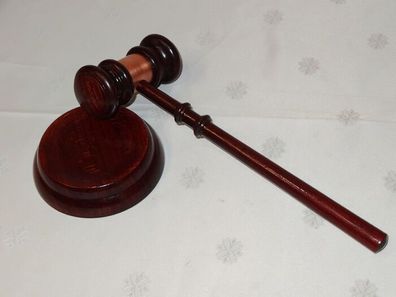 Richterhammer Auktionshammer Gerichtshammer mit Block gedrechselt , mit Kupfer