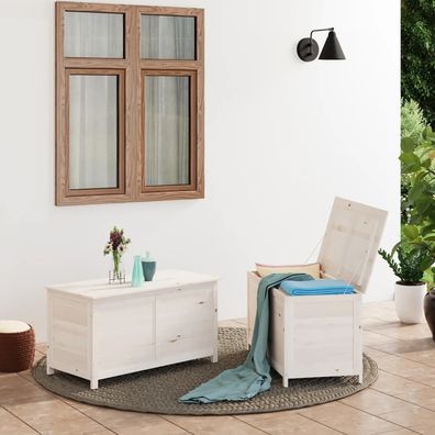 vidaXL Outdoor-Kissenbox Weiß 100x50x56 cm Massivholz Tanne