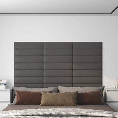 vidaXL Wandpaneele 12 Stk. Grau 60x15 cm Kunstleder 1,08 m²