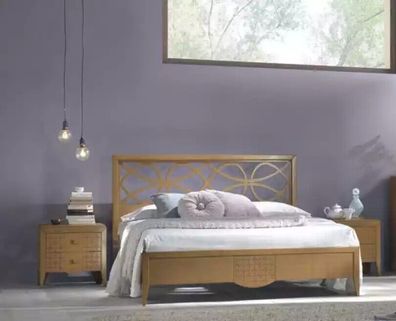 Möbel Klassischer Luxus Bett Textil 2x Nachttische 3 tlg. Schlafzimmer