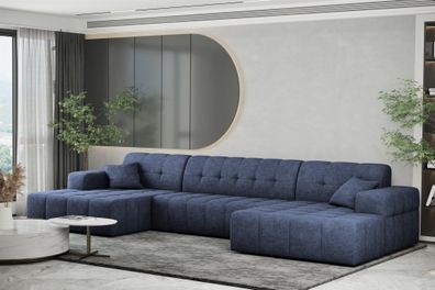 Wohnlandschaft Sofa U-Form NANCY in Stoff Perfekt Harmony Marineblau