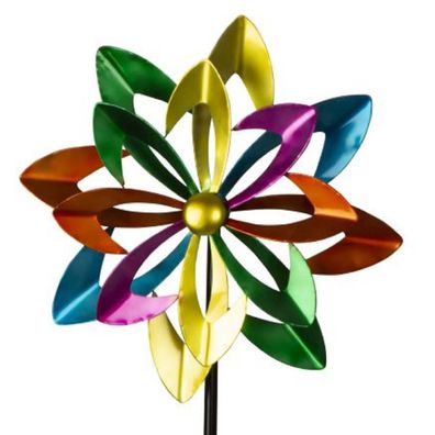 Windrad Metall Blume Bunt Gartenstecker 180 cm