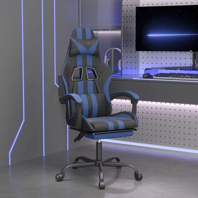 vidaXL Gaming-Stuhl mit Fußstütze Drehbar Schwarz & Blau Kunstleder