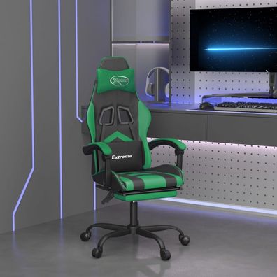vidaXL Gaming-Stuhl mit Fußstütze Drehbar Schwarz & Grün Kunstleder