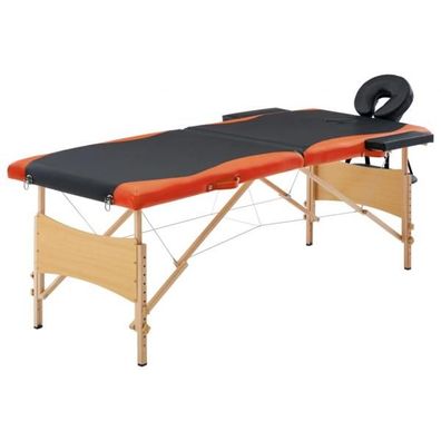 Massageliege Klappbar 2-Zonen Holzgestell Schwarz und Orange