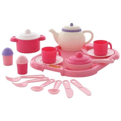 Polesie Spielzeug-Geschirr-Set 59079 Tablett 19-teilig Tassen, Besteck, Teekanne