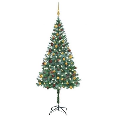 Künstlicher Weihnachtsbaum mit LEDs & Kugeln & Zapfen 180 cm