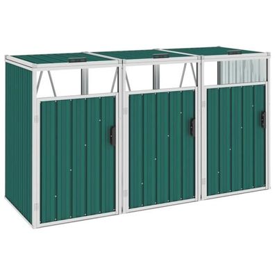 Mülltonnenbox für 3 Mülltonnen Grün 213×81×121 cm Stahl