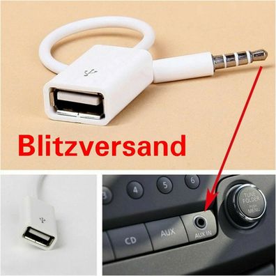 3.5 mm Klinke male AUX-Audio Stecker auf USB-Buchse Adapter Kabel Auto Musik KFZ