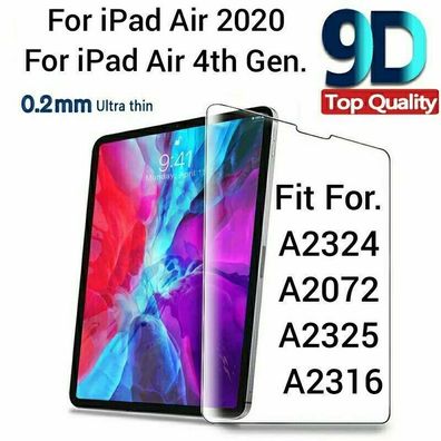 Für Apple iPad Air 4 2020 A2324 A2072 A2325 Schutzfolie Glas Hart-Glas