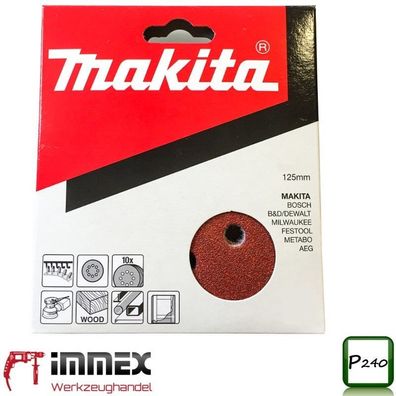 Makita Schleifscheiben 10x 125mm P240 P-43599