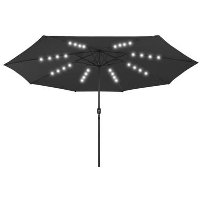 Sonnenschirm mit LED-Leuchten und Metallmast 400 cm Schwarz